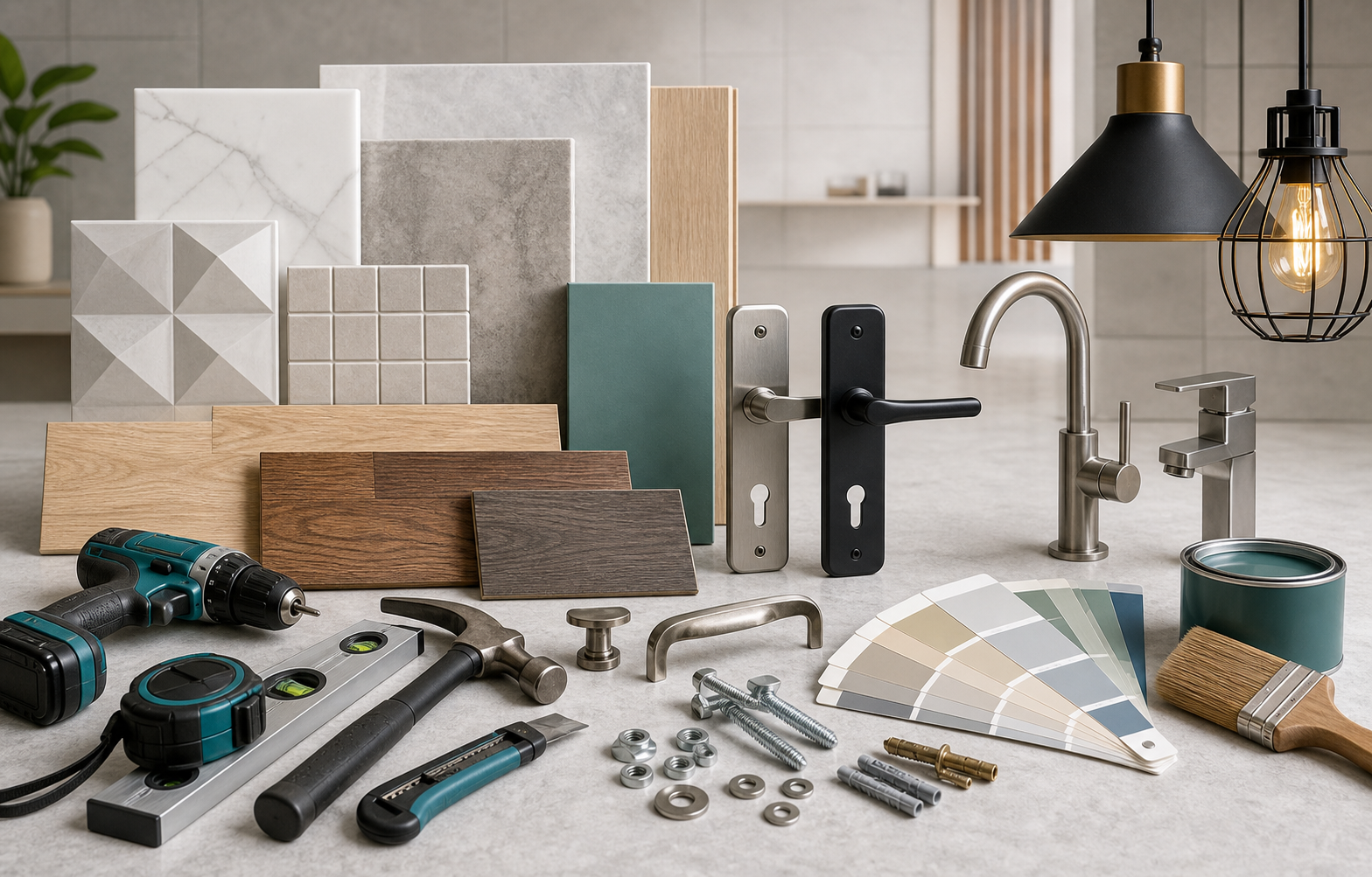 Building materials, tiles, hardware, fittings, and home improvement supplies